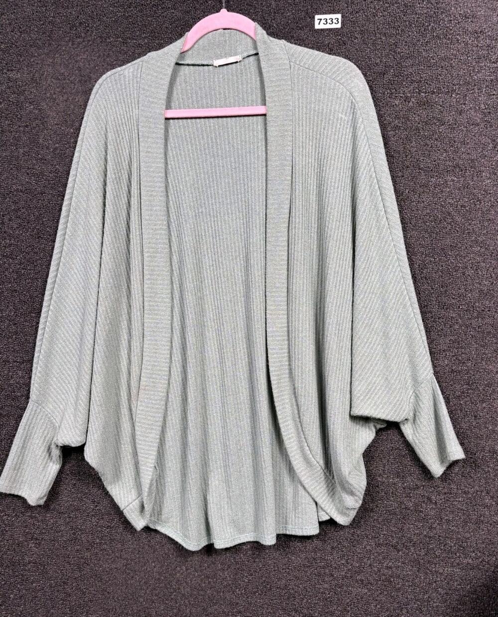 Entro Knit Open Front Cardigan Sweater Womens Size M Green Asymmetrical Hem